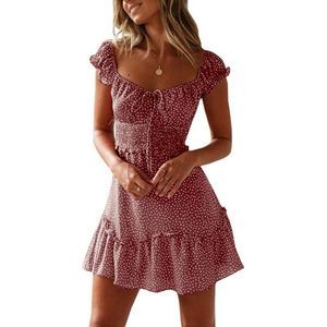 Brick Red Ruffle Sleeve Print Mini Dress
